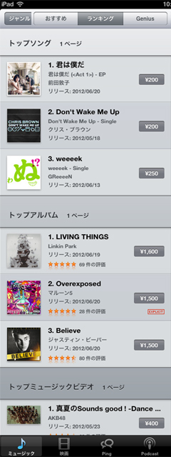 iPad2からiTunes Storeにアクセスしてランキング表示する